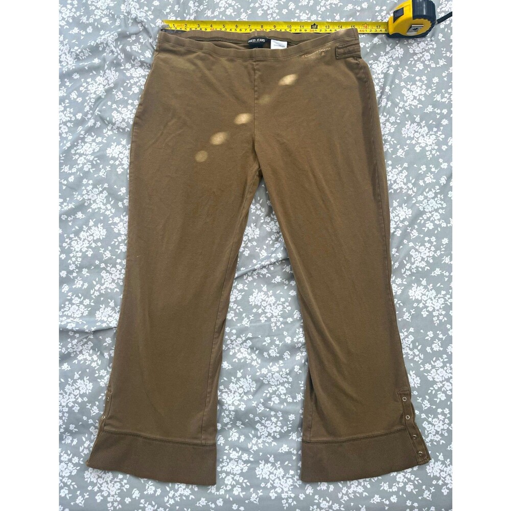 VTG Guess Jeans Knit Crop Flare Pants Large Brown Cotton Lycra Snap Cuff Y2K